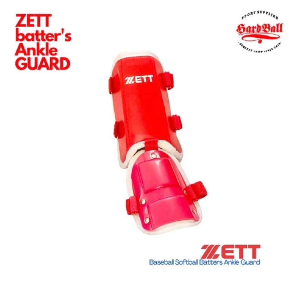 ZETT Batter Ankle Shin Guard Baseball Softball - Merah, All Size